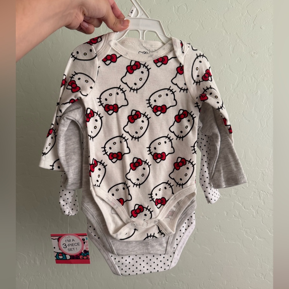 Infant 3-piece Hello Kitty Red and White Bodysuit Set
